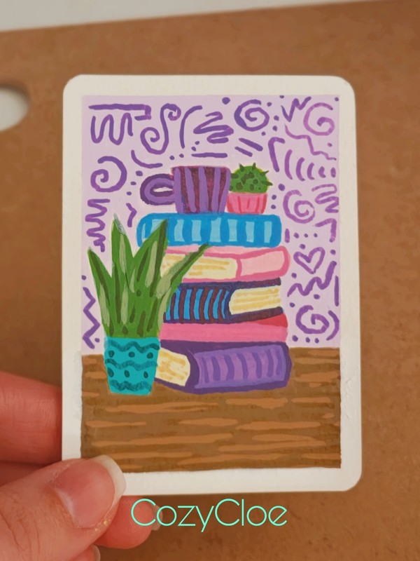 Cozy Chapters | BookTok Series | Original Book Stack ACEO by CozyCloe