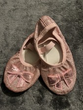 Pink Glitter Ballet Shoes with Bow, Elastic Straps, Unisex Style, Sparkly Design