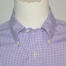 BROOKS BROTHERS Milano Stretch Non Iron Purple Check Cotton Dress Shirt 15.5 -35
