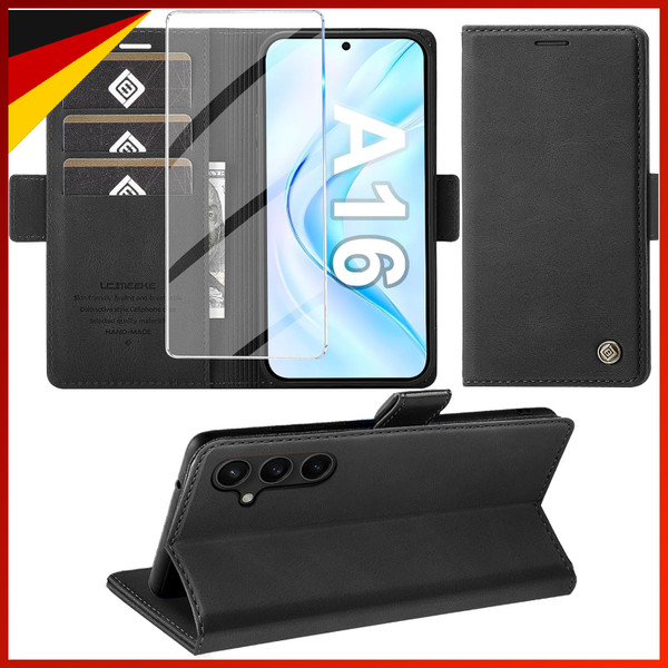 HandyhüLle Pu Leder Wallet Flip Case Schwarz FüR Galaxy A16 4G 5G Mit Kartenfach-image