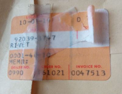 Kawasaki Jet Ski JH1200, JT1200 Rivet NOS 92039-3747 Qty. 6 (L