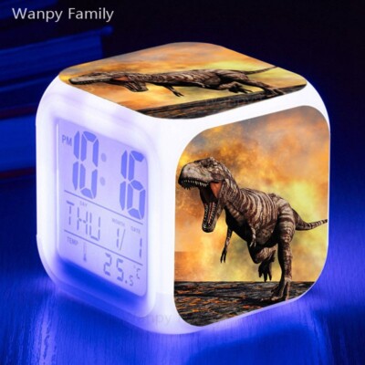 LED alarm clock 7 color dinosaur T rex digital clock nightlight Jurassik Park