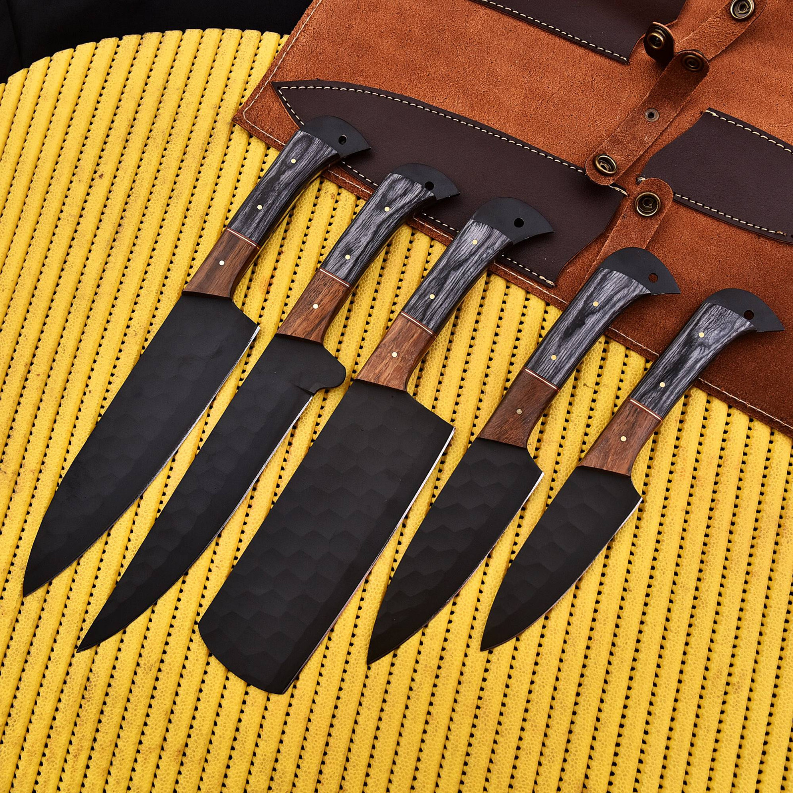5 PIECES HANDMADE FORGED CARBON STEEL BLADE KNIFE CHEF KITCHEN KNIVES SET 2930
