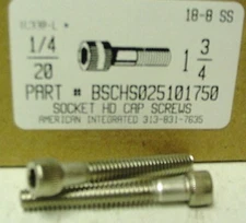1/4-20x1-3/4 Hex Socket Head Cap Screws Stainless Steel (12)