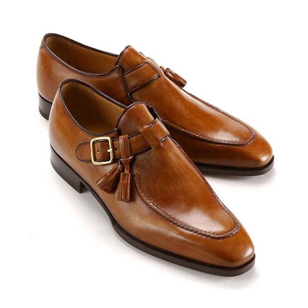 Customized Single Monk Strap leather Shoes Mens Genuine Formal Handmade Boots