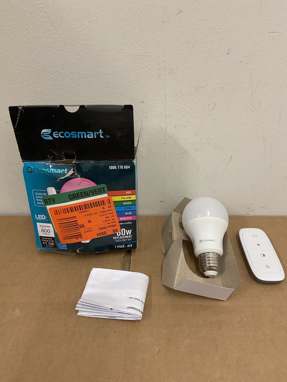 Ecosmart 60W Replacement A19 Color Changing Party Light Bulb Starter Kit +Remote