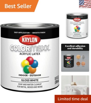 Gloss White Paint & Primer - 1/2 Pint Acrylic for Indoor/Outdoor Use