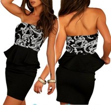 Sexy Women's Mini Dress Peplum Sequin Bandeau Dress 34 36 38 40 Black White