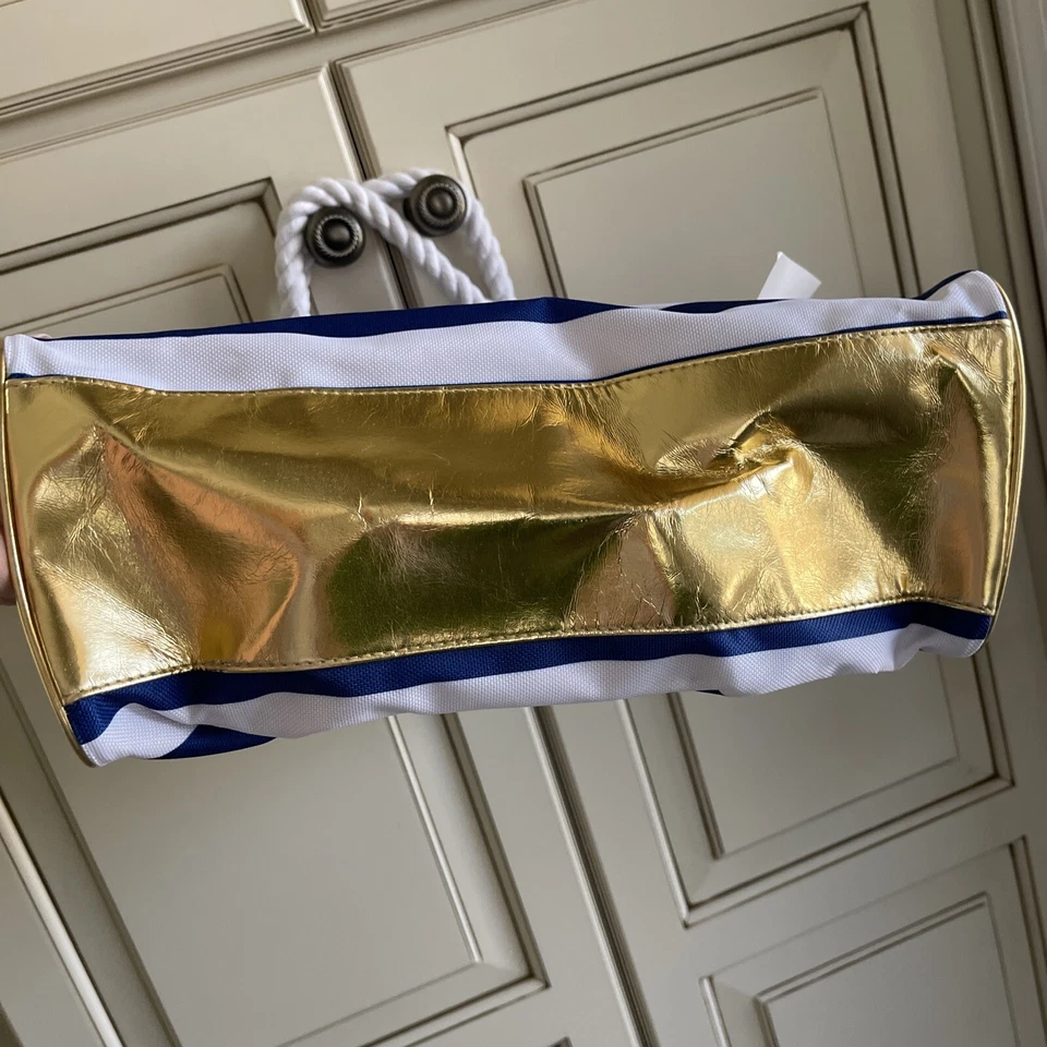 Nuevo bolso de playa de lona náutica azul blanco a rayas asas de cuerda Foto 2 de 4