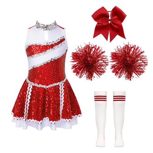 Mädchen Cheerleader Cheerleading Kostüm Schulmädchen Uniform Kleid mit Zubehör - Picture 46 of 56