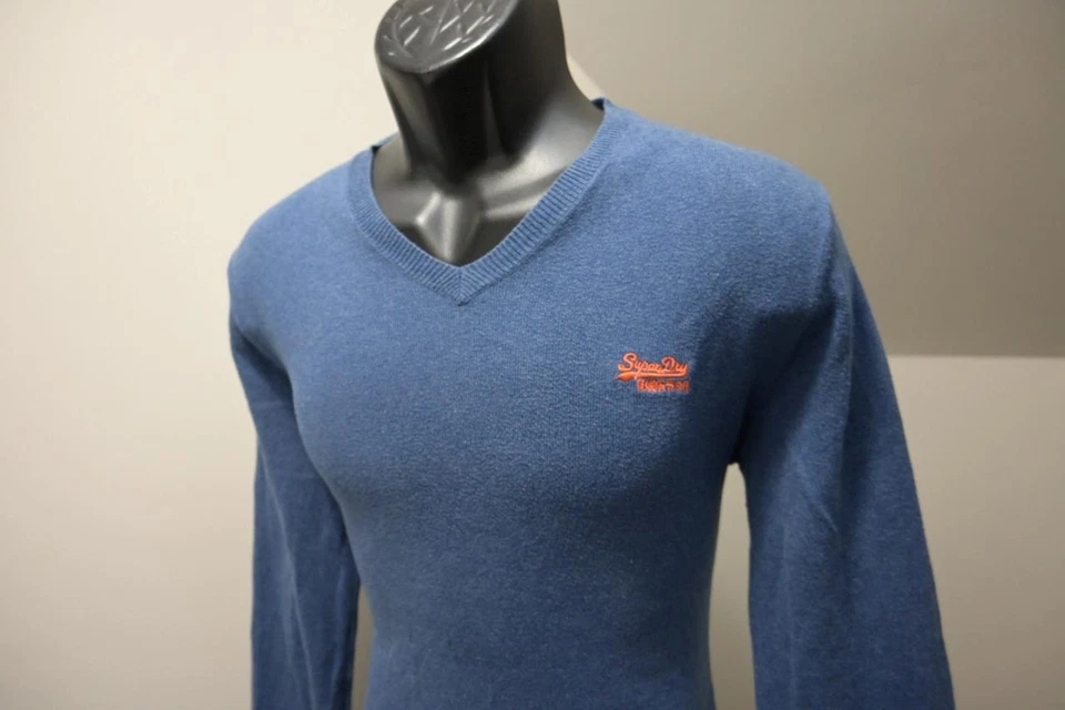 Superdry Suéter Cuello en V Algodón Cachemir Azul Pullover Hombre Talla Mediana Foto 3 de 4