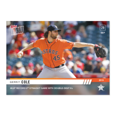 2019 TOPPS NOW # 921 GERRIT COLE MLB Record 9th Game Double K's Houston Astros