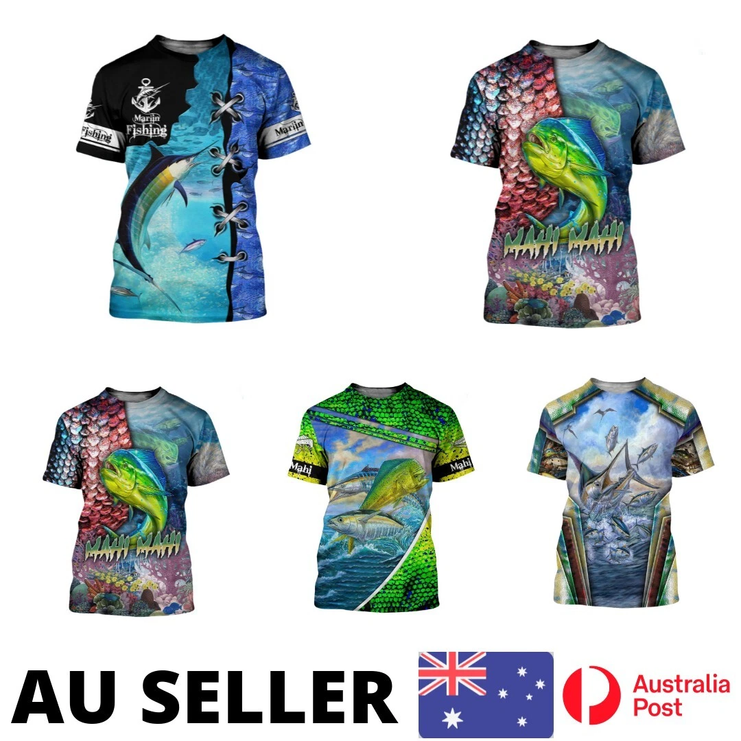 Fishing Shirt Marlin Outdoor Boating Camping Yacht Sea Ocean Summer - AU Stock
