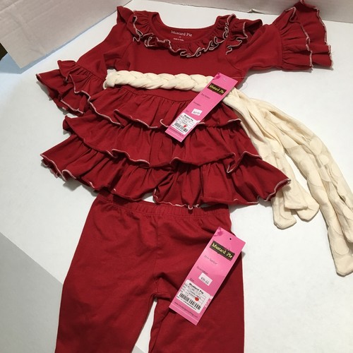 Mustard Pie Fiona Top Paradiso Leggings 6X Red Cream Ruffle Valentine's Day New - Picture 2 of 6
