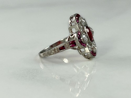 Ruby Diamond Platinum Ring Art Deco Antique Estate Finish Certified Natural - Picture 6 of 7