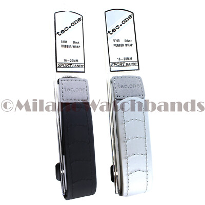 16-20mm Tec One Heavy Rubber Sport Wrap Hook & Loop Mens Band Black Or Silver