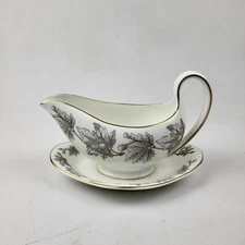Vintage Wedgwood Bone China Gravy Boat On Saucer Fig And Fig Leaf Design