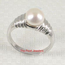 Solid Sterling Silver .925 White Cultured Pearl Solitaire Ring