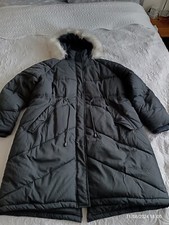 Navy Thick Winter Padded Parka By Maine, Navy Blue, Detachable Fur Trimmed Hood