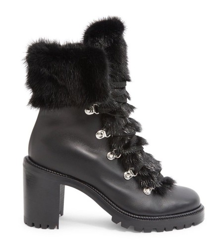 Calf Leather Fur Heel Combat Boots 