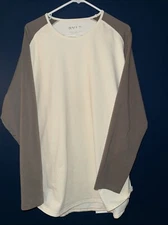 BYLT Drop Cut Baseball Lux Shirt Men's XXL Ivory Brown Long Sleeve