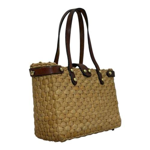Vintage 60er 70er JOHN ROMAIN Woven Straw Leather Satchel Bag Handtasche Handmade - Bild 5 von 22