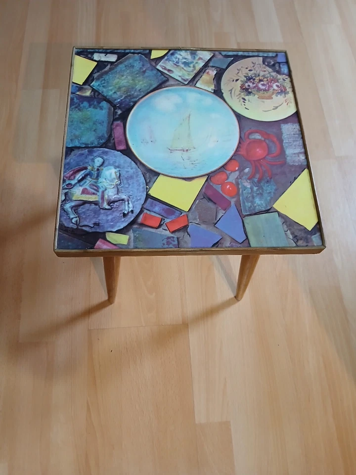 Mesa lateral/flor vintage años 50 60 - laminada alemana - taburete Blumen  Foto 2 de 4