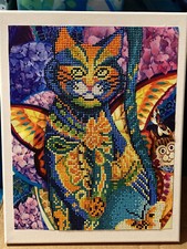 COMPLETED DIAMOND ART "COLORFUL CAT" on 11 X 14 CANVAS Ready to Hang