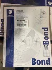 4 Pack Staedtler Bond Paper, 17" x 22", White With Blue Grid, 50 Sheets per Pack