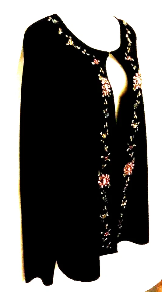 CHAQUETA CÁRDIGAN SLINKY MANGA LARGA VINTAGE DRESSBARN NEGRA CON JOYAS 14/16 L Foto 4 de 4