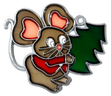 Stained glass look ornament window hanger suncatcher CHRISTMAS MOUSE 3.5 inch