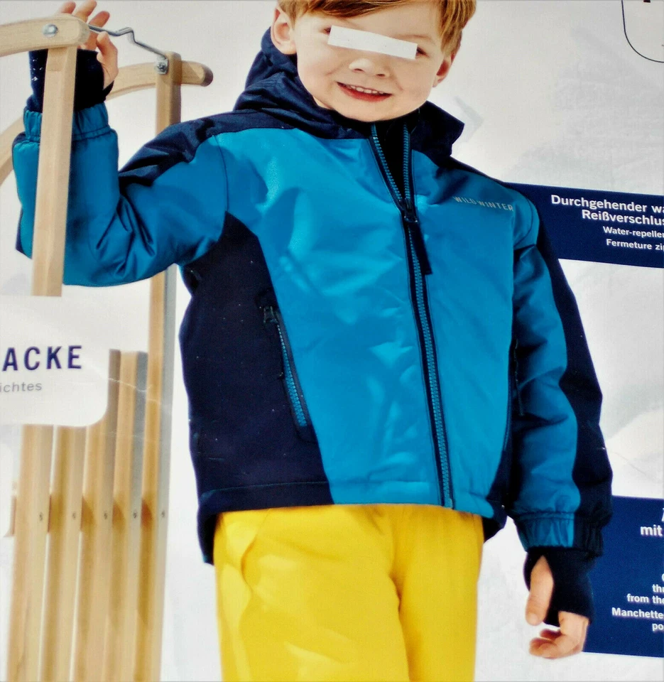 MARKENLOS Jungen Schneejacke Winterjacke Skijacke Gr.98/104 110/116 blau NEU