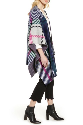 NWT HALOGEN PLAID CASHMERE RUANA poncho 