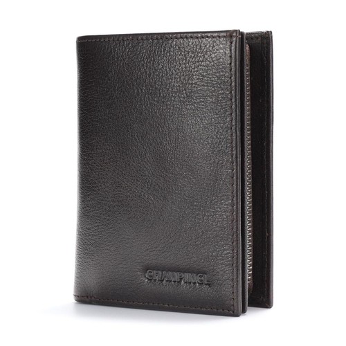 mens zipper leather rfid blocking buckle wallet with Large capacity card slot...