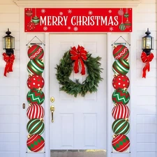 Buryeah 3 Pcs Christmas Decoration Outdoor Porch Sign for Red Green 