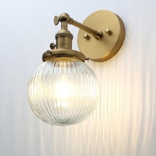 Vintage Industrial Wall Lamp Sconce 5.9" Round Ribbed Glass Shade Light w Switch
