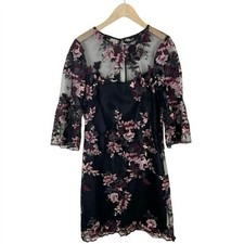 White House Black Market Bell Sleeve Floral Embroidered Mini Dress Black Size 4P
