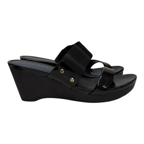 Ralph Lauren Women’s Rhianna Black Sandals Slides Wedge Heel Shoes Size 9B