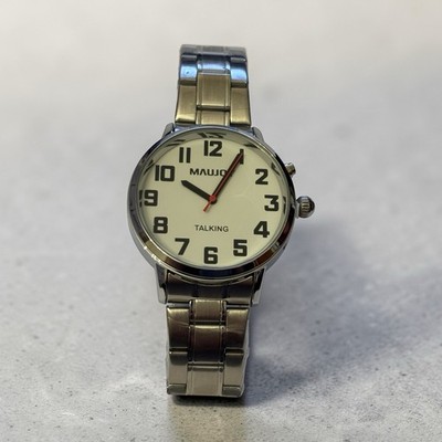 MAUJOY Deluxe Mens Talking Watch with Silver Bracelet Strap Low Vision Watch NEW