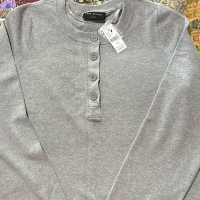 Lane Bryant Gray Cotton Knit Henley Pullover Sweater Button Accent Plus 18/20