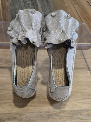 Sergio Rossi x Manebi Silver Glitter Espadrilles Rhinestone