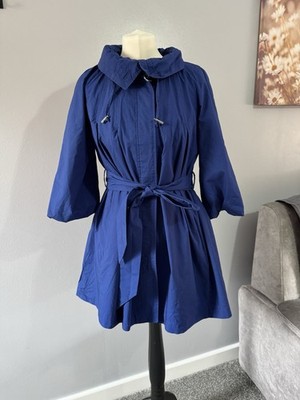 Marks & Spencer Cobalt Blue Swing Coat UK 10 Oversized Cocoon Jacket Cotton