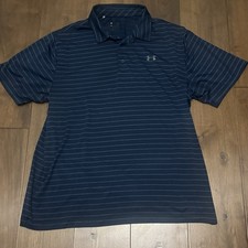 Under Armour Playoff Polo Navy Blue Gray Striped Shirt Top Golf Mens XXLarge 2XL