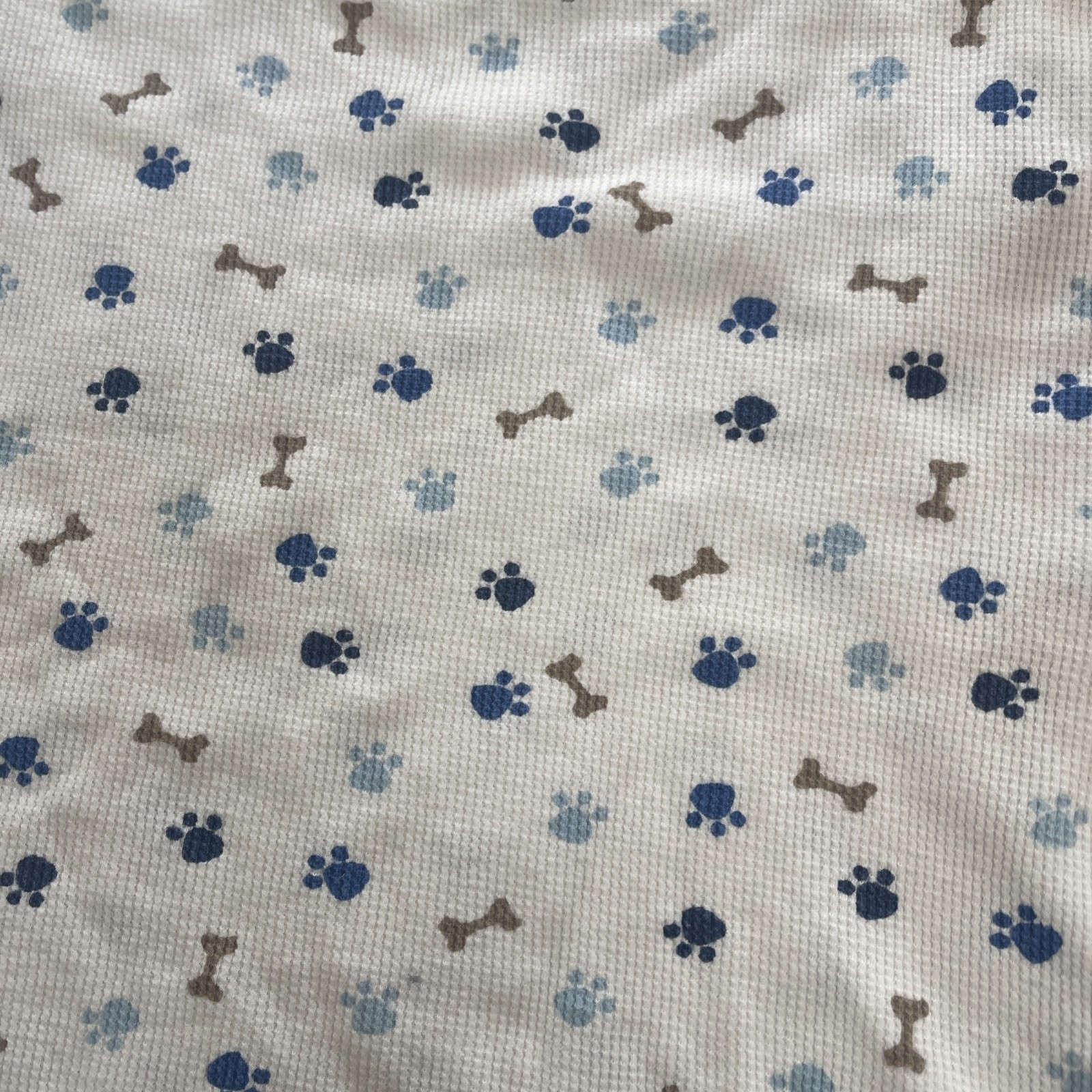 Babies R Us Baby Blanket Paw Print Puppy Dog White Blue Tan Waffle Thermal EUC
