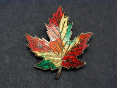 Vintage BMCo Sterling Autumn Multi Color Enamel Mape Leaf Brooch Pin Fall Silver