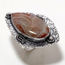 Crazy Lace Agate Gemstone Handmade Fashion Ethnic Antique Jewelry Ring 8" SR 251