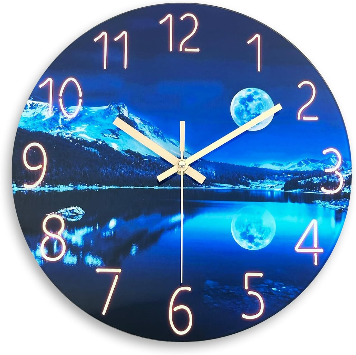 Constantplanet Blue Wall Clock for Bedroom 12 Inch Natural Landscape round Analo