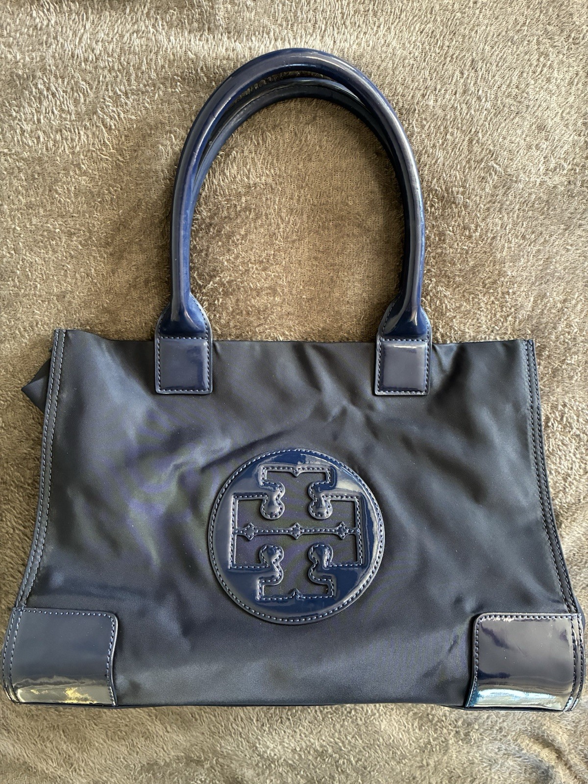 Tory Burch Ella Tote Bag Navy Blue, Large, Nylon, Women's