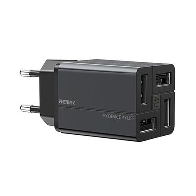 REMAX RP-U43 3.4A Fast Charger, 4 USB Ports, EU Plug (Black)