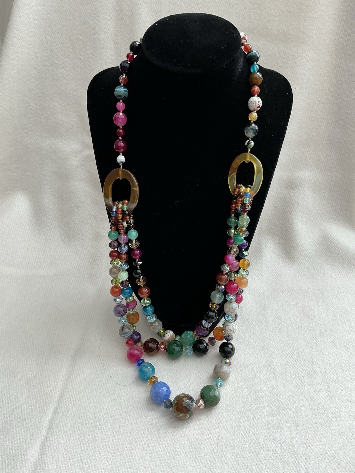 Layered Statement Necklace Multicolor Beaded Agat… - image 1